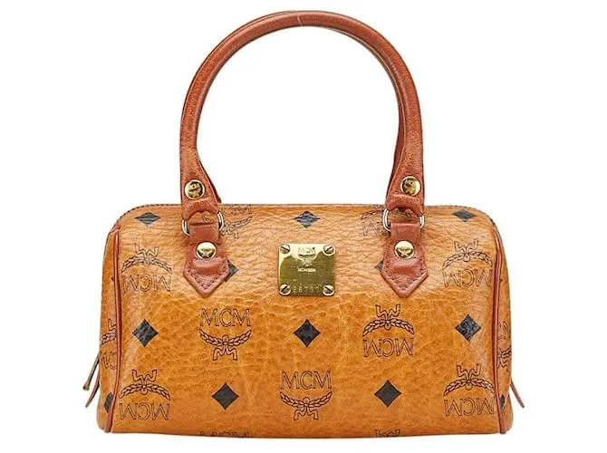 Borsa Boston Mini Logogram Visetos MCM in pelle PVC marrone