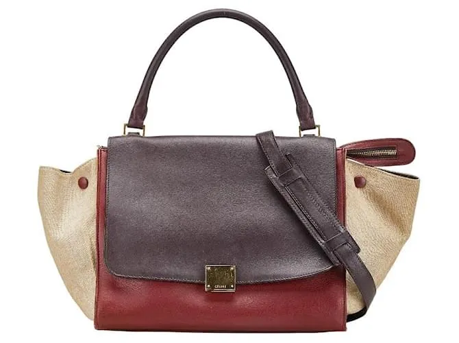 Céline Borsa a mano Celine Trapeze in pelle e tela 2 in 1 Rosso
