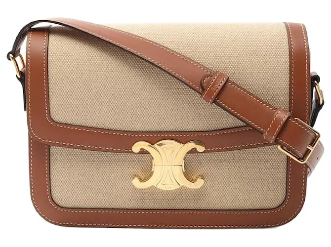 Céline Borsa a spalla in tela e pelle Triomphe Classico di Celine Marrone Beige