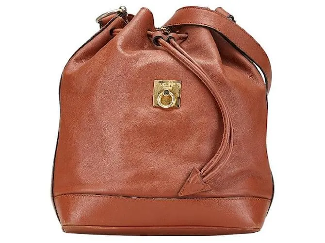 Céline Borsa a spalla a secchiello in pelle marrone Celine