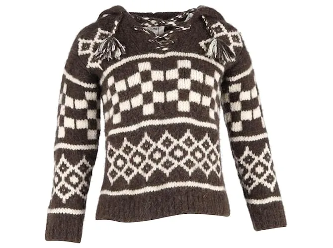 Céline Felpa con cappuccio stampata Celine in lana marrone