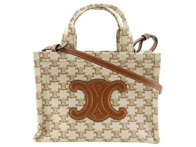 Céline Borsa a mano in tela Celine Triomphe Small Marrone Beige