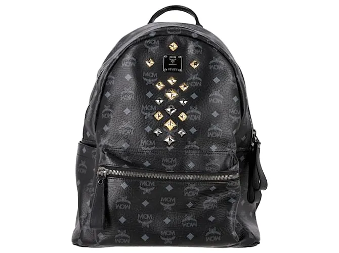 MCM Visetos Sprinkle Stud Zaino Stark in Pelle Nera Nero