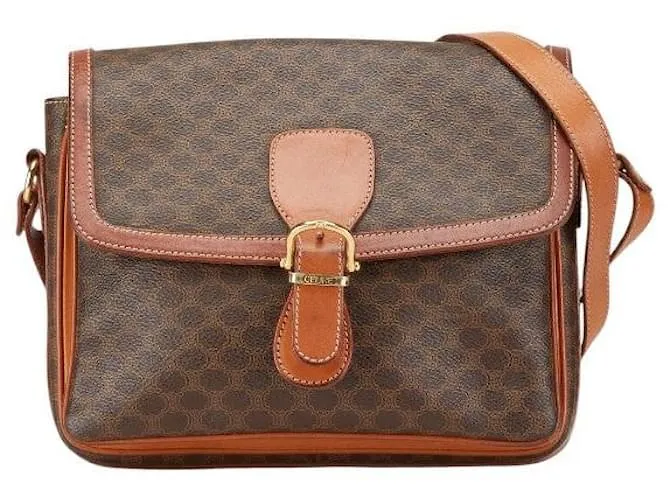 Céline Borsa a spalla in pelle PVC Celine Macadam Brown Marrone