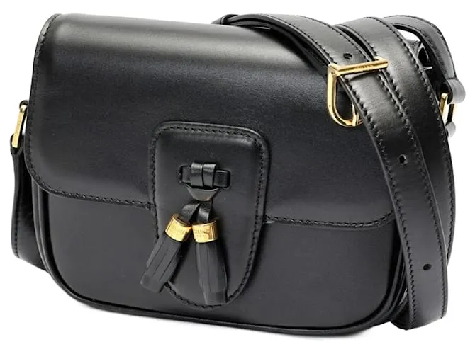 Céline Borsa a spalla in pelle nera con frange Celine Nero