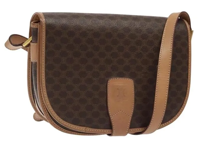 Céline Borsa a spalla in tela Macadam CELINE in pelle PVC marrone oro Auth ep8986 D'oro