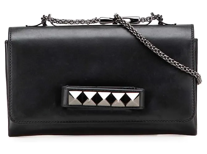 Clutch Valentino Black Nappa Rockstud Va Va Voom con catena Nero