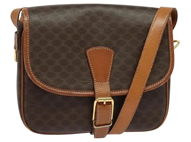 Céline Borsa a spalla in tela Macadam CELINE in pelle PVC marrone oro Auth BD2279 D'oro