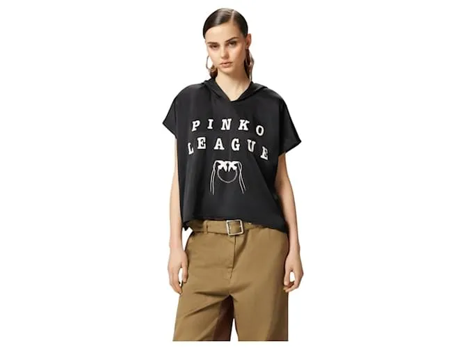 T-shirt con stampa logo pinko Nero