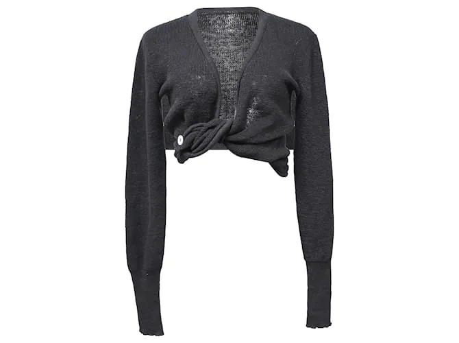 Jacquemus Le Gilet Noué Top Corto Con Nodo Anteriore in Lino Nero