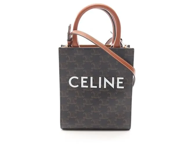Céline Borsa a mano Celine Mini Vertical Cabas Triomphe in tela rivestita in PVC Nero