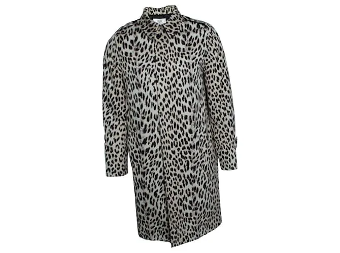 Céline, trench coat con stampa leopardata Marrone