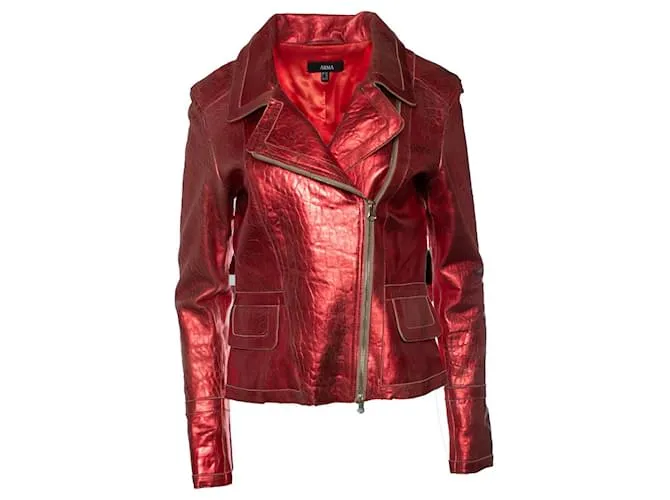 Giorgio Armani Giacca da motociclista in pelle metallica rossa Arma Rosso