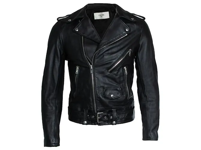 Céline Giacca da motociclista classica Christian Barclay di Celine Nero