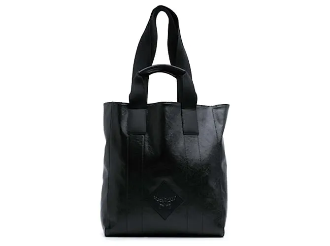 MCM Borsa tote reversibile grande in tela e pelle nera con motivo a diamante Nero