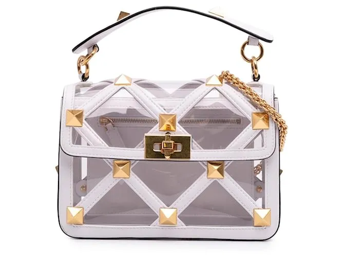 Borsa Valentino White Medium PVC Roman Stud Bianco