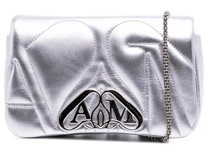 Alexander McQueen Mini Borsa in Pelle Argento The Seal Chain