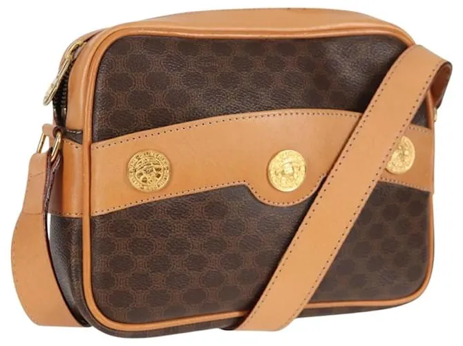 Céline Borsa a spalla in tela Macadam CELINE in pelle PVC marrone oro Auth BD2080M D'oro