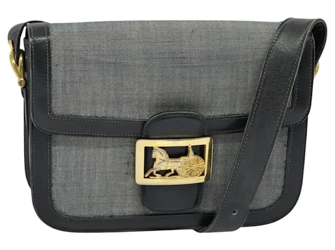 Céline Borsa a Spalla CELINE in Pelle Tela Blu Navy Oro Auth BD2149 D'oro