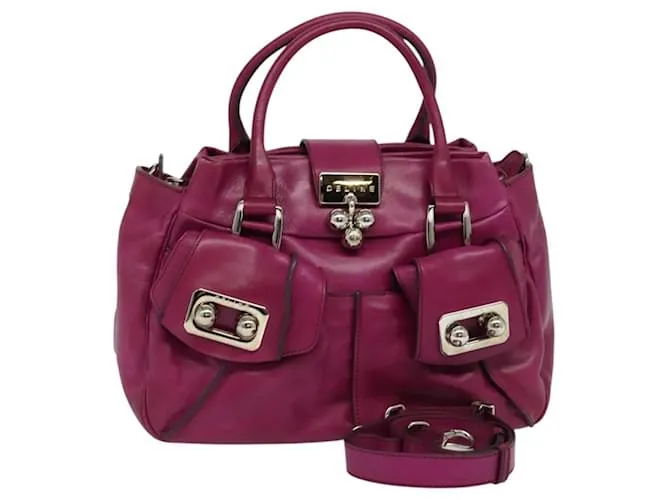 Céline Borsa a mano CELINE in pelle 2 vie rosa argento autentica 125180