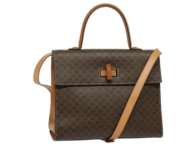 Céline Borsa a mano in tela Macadam CELINE in pelle PVC 2 in 1 marrone oro Auth 124072 D'oro