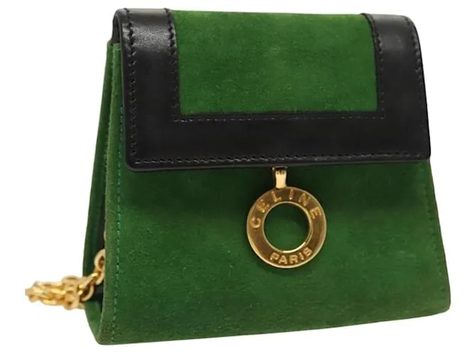 Céline Pochette a catena CELINE in pelle scamosciata verde oro Auth BD2160 D'oro