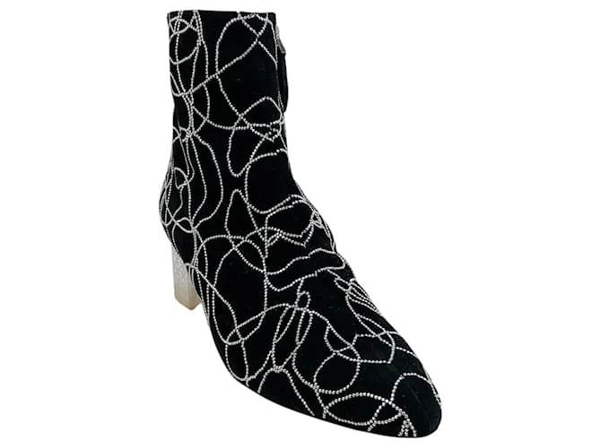 Alaïa Stivaletti in suede nero Alaia con cristalli e tacco trasparente