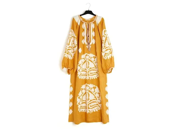 Autre Marque Vita Kin 2024 Abito Oversize in Lino FR38 Lino Zafferano Shalimar Maxi Dress UK8 US6 Giallo
