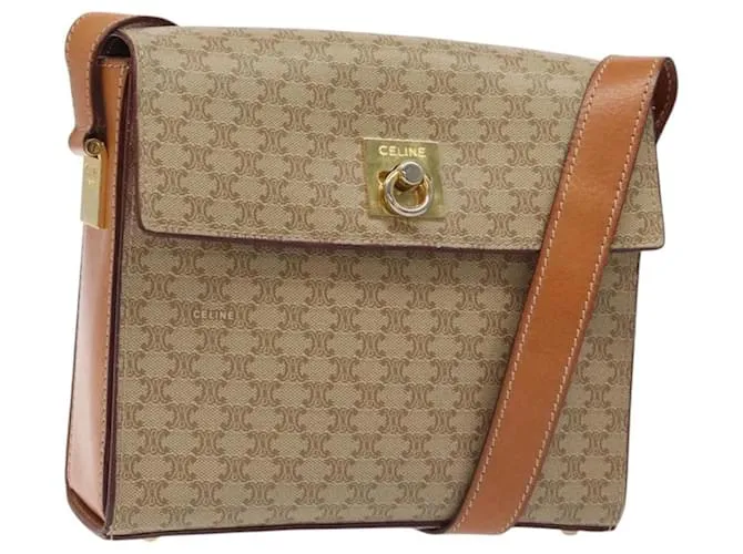 Céline Borsa a Spalla in Tela Macadam CELINE Beige Oro Auth ep9122 D'oro