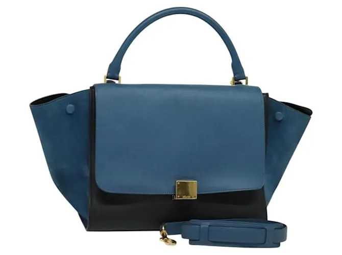 Céline Borsa a mano Trapeze in pelle CELINE 2 in 1 blu oro Auth BA2576 D'oro