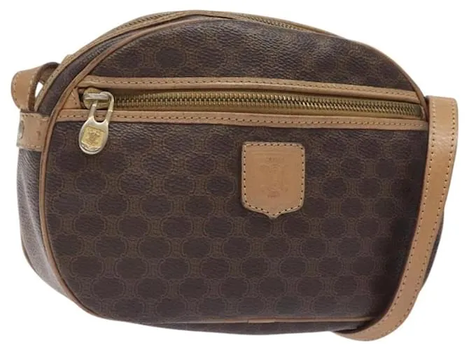 Céline Borsa a spalla in tela Macadam CELINE in pelle PVC marrone oro Auth fm4682 D'oro