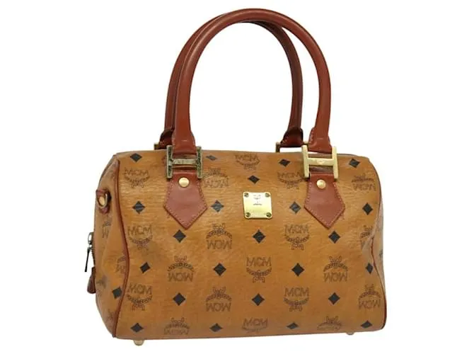 Borsa MCM in pelle PVC marrone oro Auth th6067 D'oro