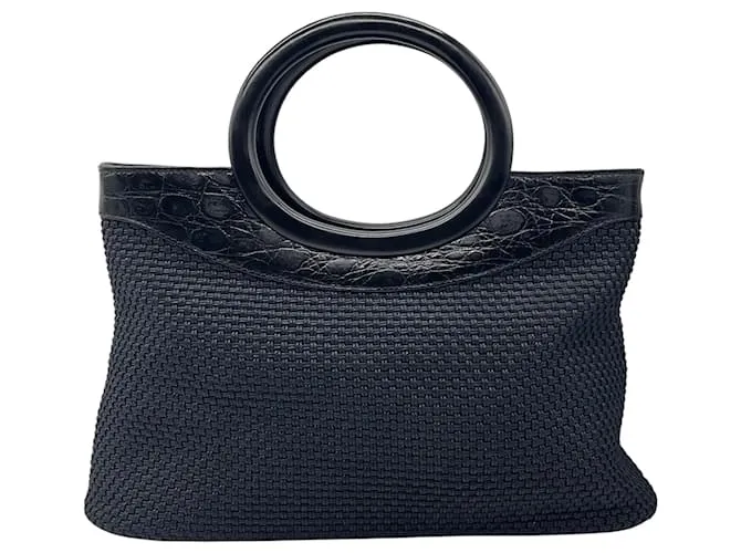 Autre Marque Borsa a mano intrecciata con doppio manico superiore e rifiniture in crocco nero stampato Suarez Marrone