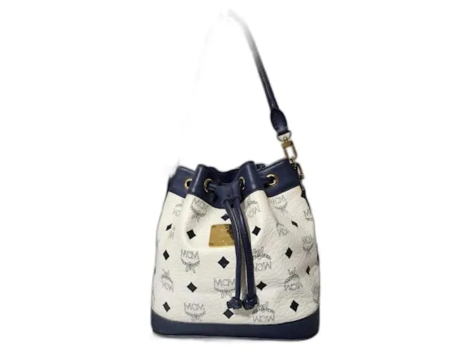 Borsa a spalla MCM 2way Visetos piccola con cordino bianca/blu navy Bianco