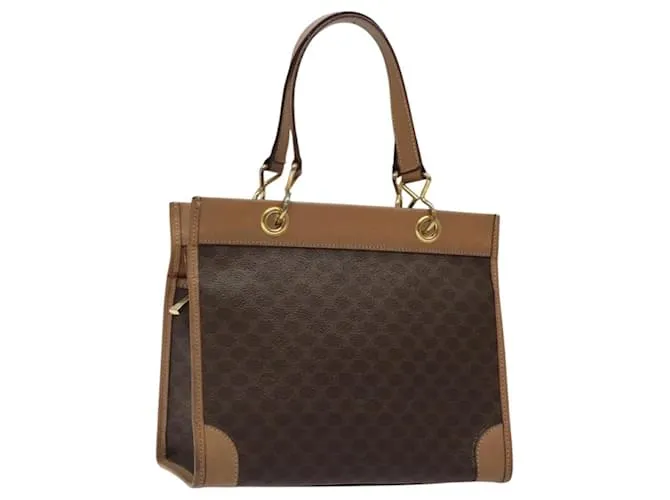 Céline Borsa a mano in tela Macadam CELINE in pelle PVC marrone oro Auth 126332 D'oro