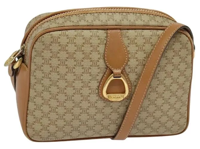 Céline Borsa a spalla in tela Macadam CELINE PVC beige oro Auth 126031 D'oro