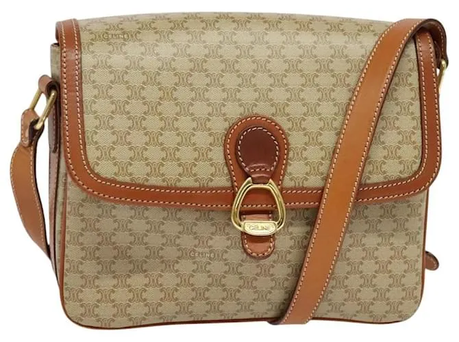 Céline Borsa a spalla in tela Macadam CELINE PVC beige oro Auth 126271 D'oro