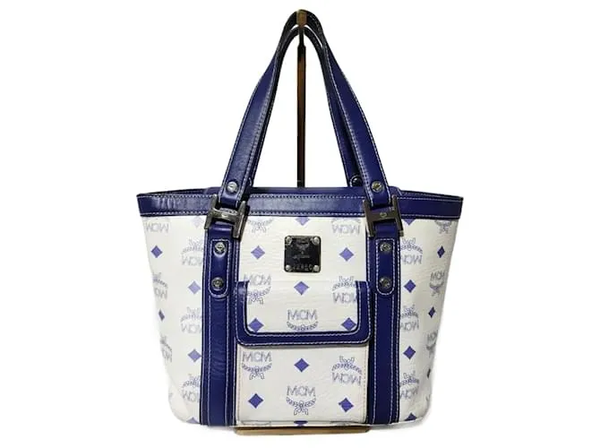 MCM Vintage Piccola Borsa a Manico Visetos Bianca/Blu Bianco