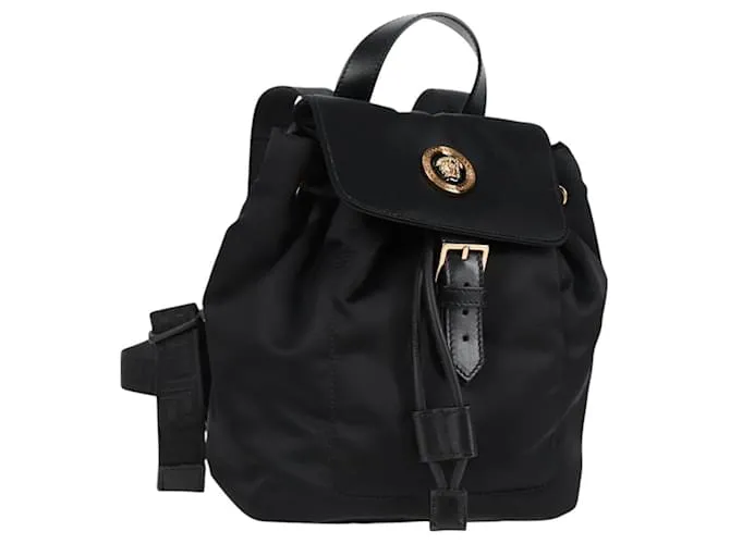 Zaino VERSACE in nylon nero e oro Auth 118734A D'oro