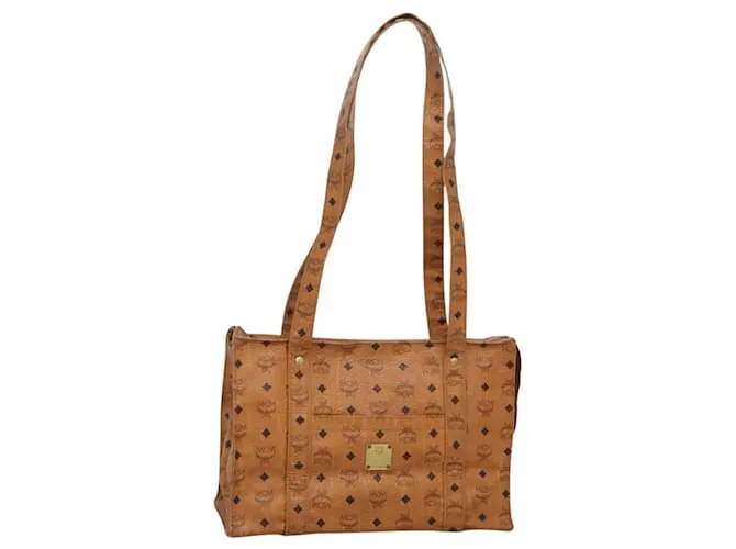 Borsa tote in PVC pelle marrone oro Auth 121216 con logogramma MCM Vicetos D'oro