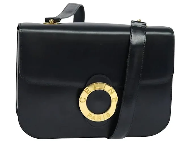 Céline Borsa a Spalla CELINE Circle in Pelle Blu Navy Oro Auth 126033 D'oro