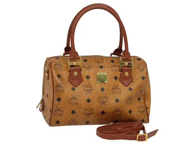 Borsa Boston MCM Logogram Vicetos in pelle PVC 2 vie marrone oro Auth gh221 D'oro