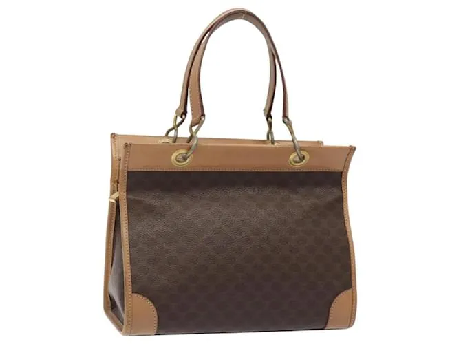 Céline Borsa a mano in tela Macadam CELINE in pelle PVC marrone oro Auth gh161 D'oro