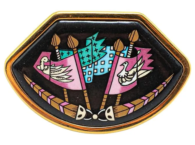 Spilla in smalto placcata oro Hermès