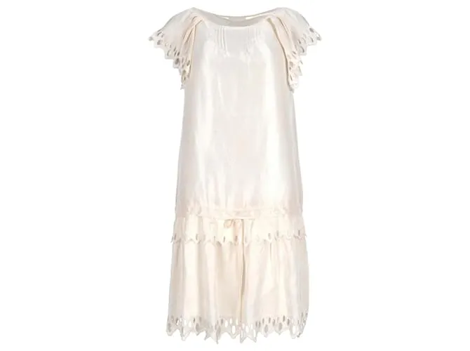 Abito Mini in Seta Avorio con Dettagli Intagliati di Vanessa Bruno Bianco Crudo