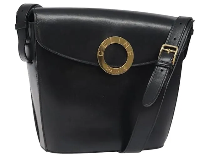 Céline Borsa a Spalla CELINE in Pelle Nera Oro Auth 118602 Nero D'oro