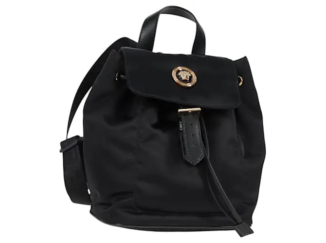 Zaino VERSACE in nylon nero e oro Auth 118733A D'oro