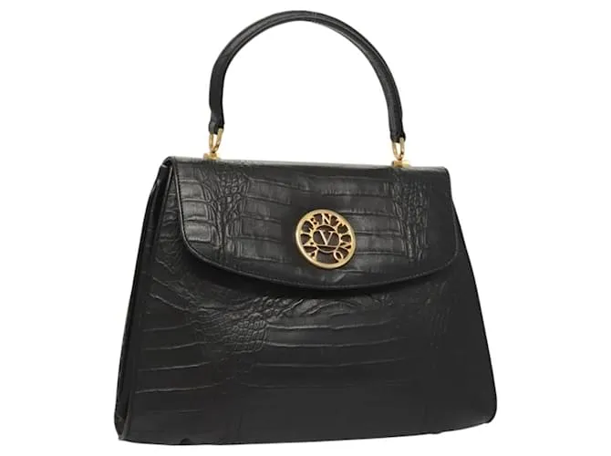 Borsa a mano VALENTINO in pelle con embossing nero e oro Auth BA2653 D'oro
