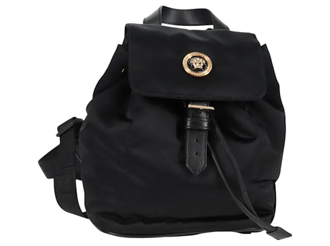 Zaino VERSACE in nylon nero e oro Auth 118731A D'oro
