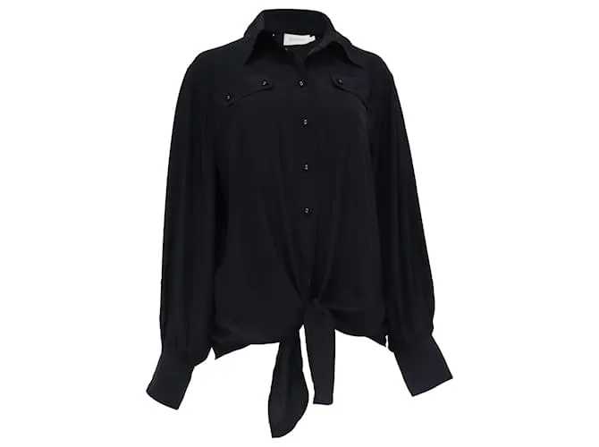 Camicia con bottoni Zimmermann e davanti annodato in seta nera Nero